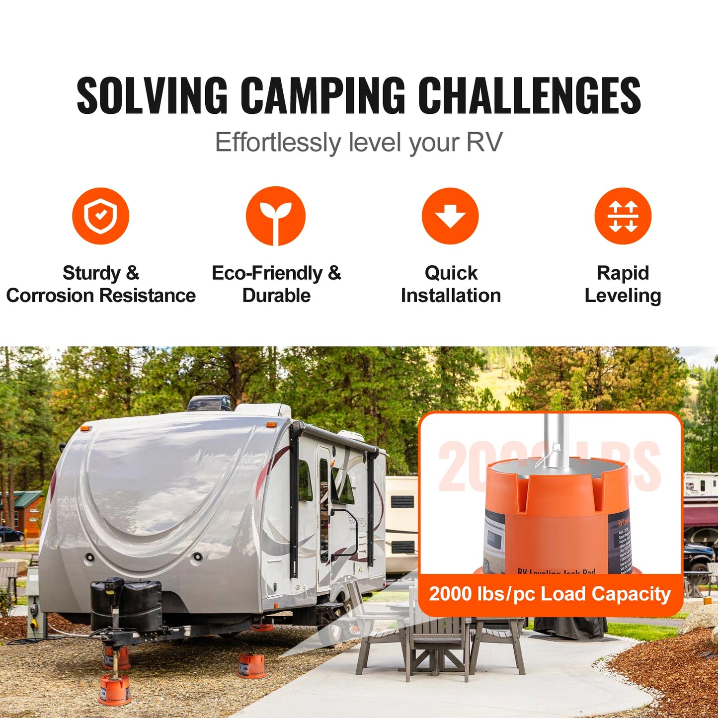 VEVOR Trailer Jack Block 2000lbs Capacity per RV Leveling Block High-quality Polypropylene RV Camper Stabilizer Blocks 2Pack