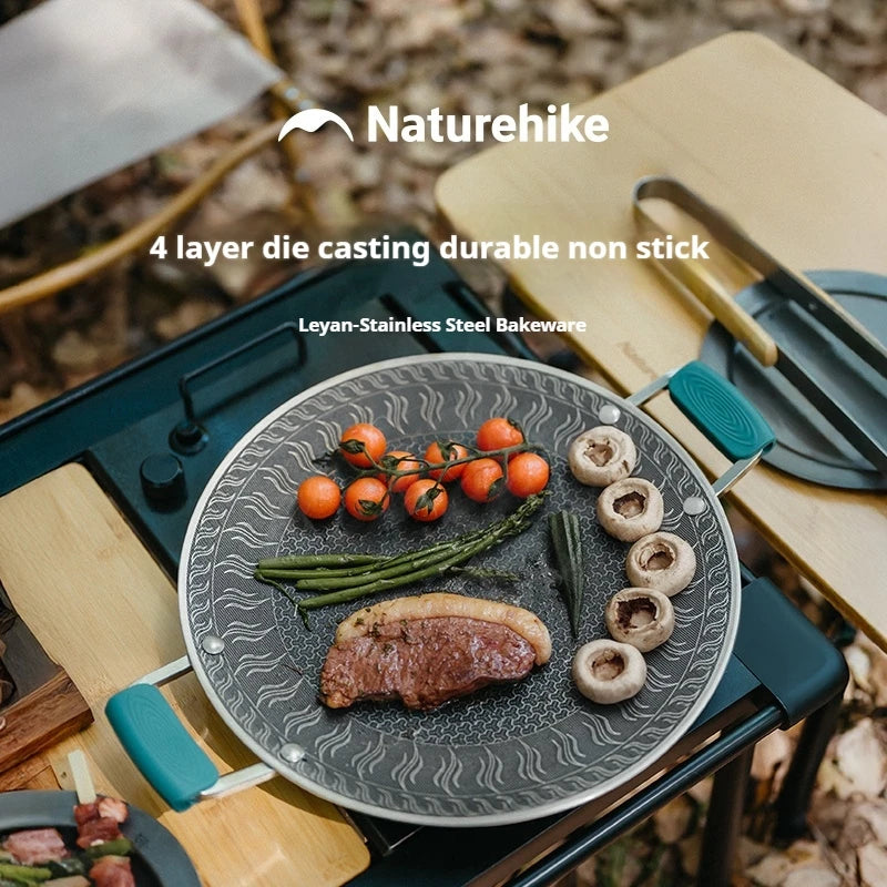 Naturehike Camping Grill Pan Stainless Steel Thick Bottom Honeycomb Plate Design Outdoor Picnic Cookware Grill Pan With Handle