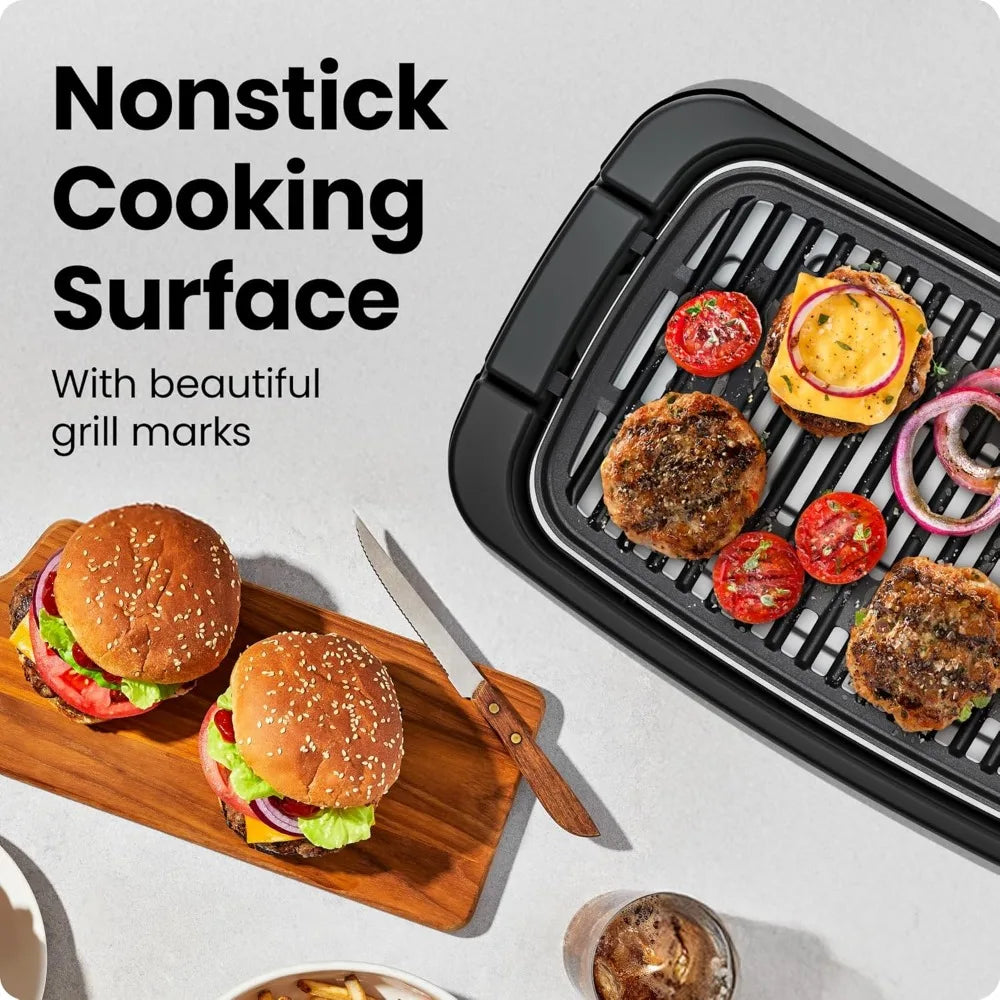 Extra Large Nonstick Indoor Electric Grill with Adjustable Temperature Control Drip Tray and Dishwasher Safe Parts