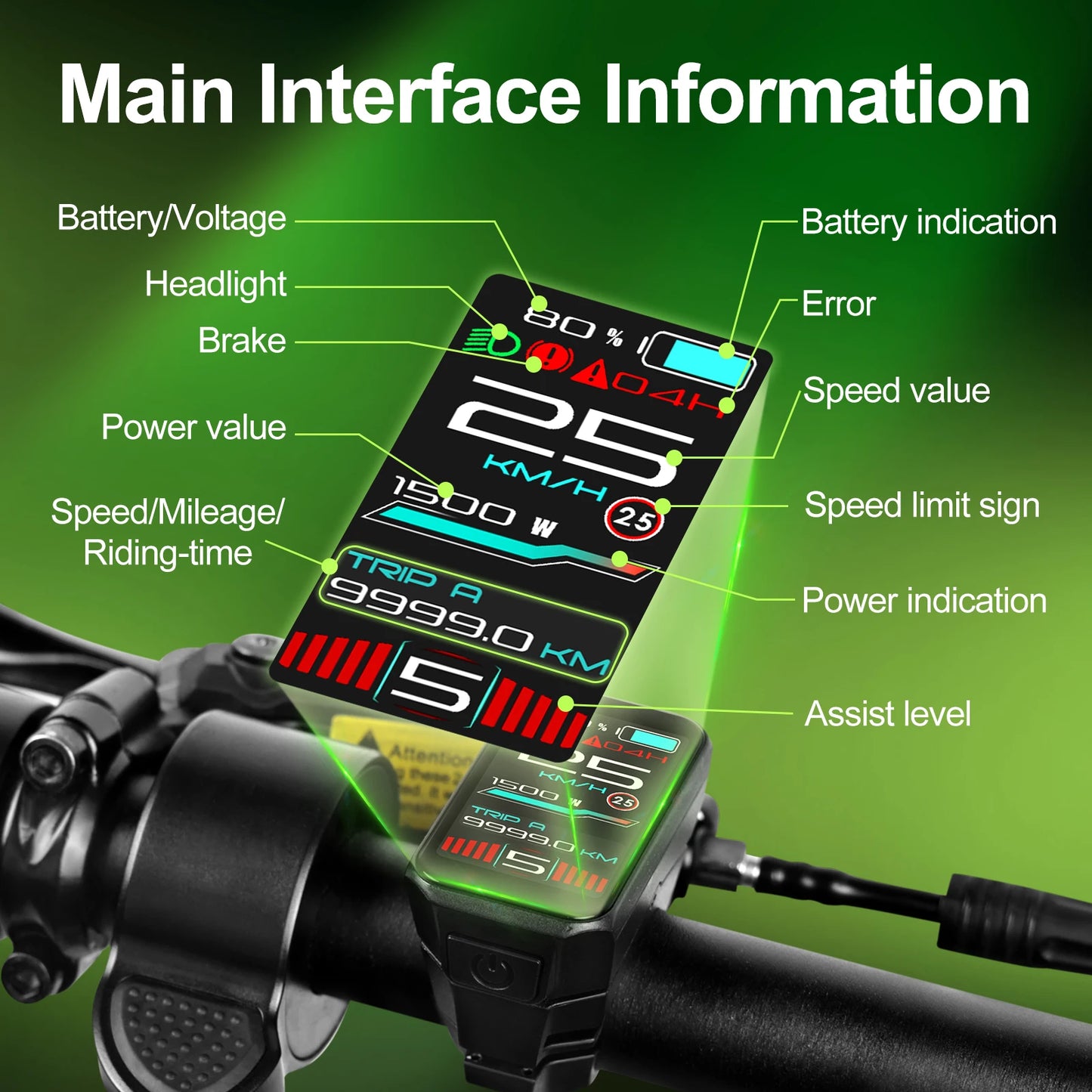 VD18MT Electric Bike Display Color Touch Screen CAN / UART Bluetooth eBike Computer 9 PAS For BAFANG Tongsheng Motor Protocol
