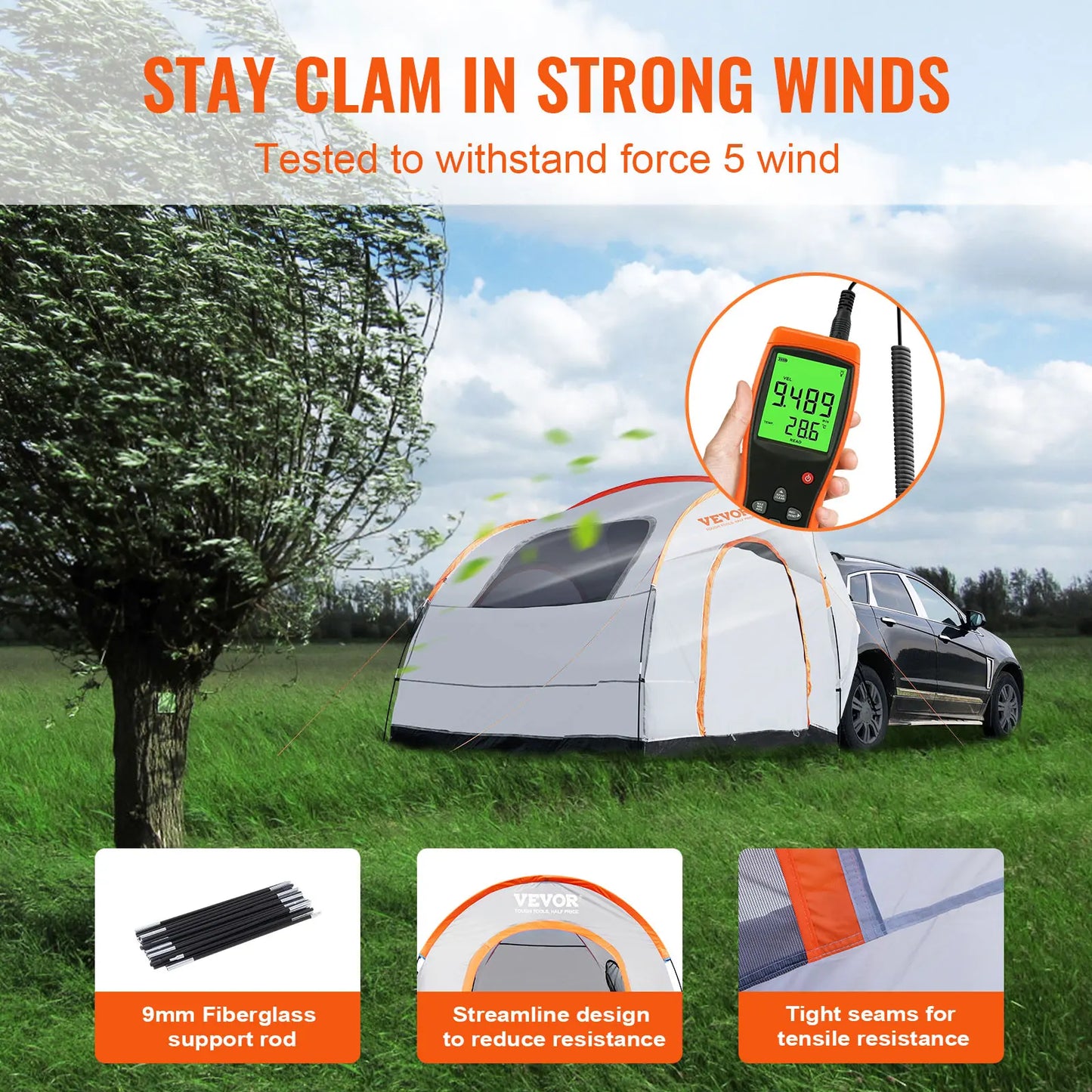 SucceBuy SUV Camping Tent, 8'-8' SUV Tent Attachment for Camping with Rain Layer and Carry Bag, PU2000mm Double Layer Truck Tent