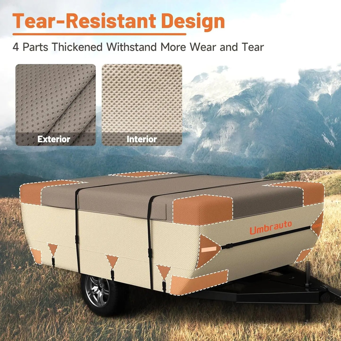 Umbrauto Pop Up Folding Camper Cover, Upgraded 7-Layers Top/3-Layers Side Waterproof Tent Trailer Cover with Accessory Kit