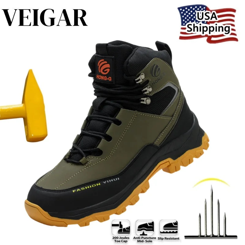 VEIGAR Men's Protective Work Shoes Steel Toe Safety Boots