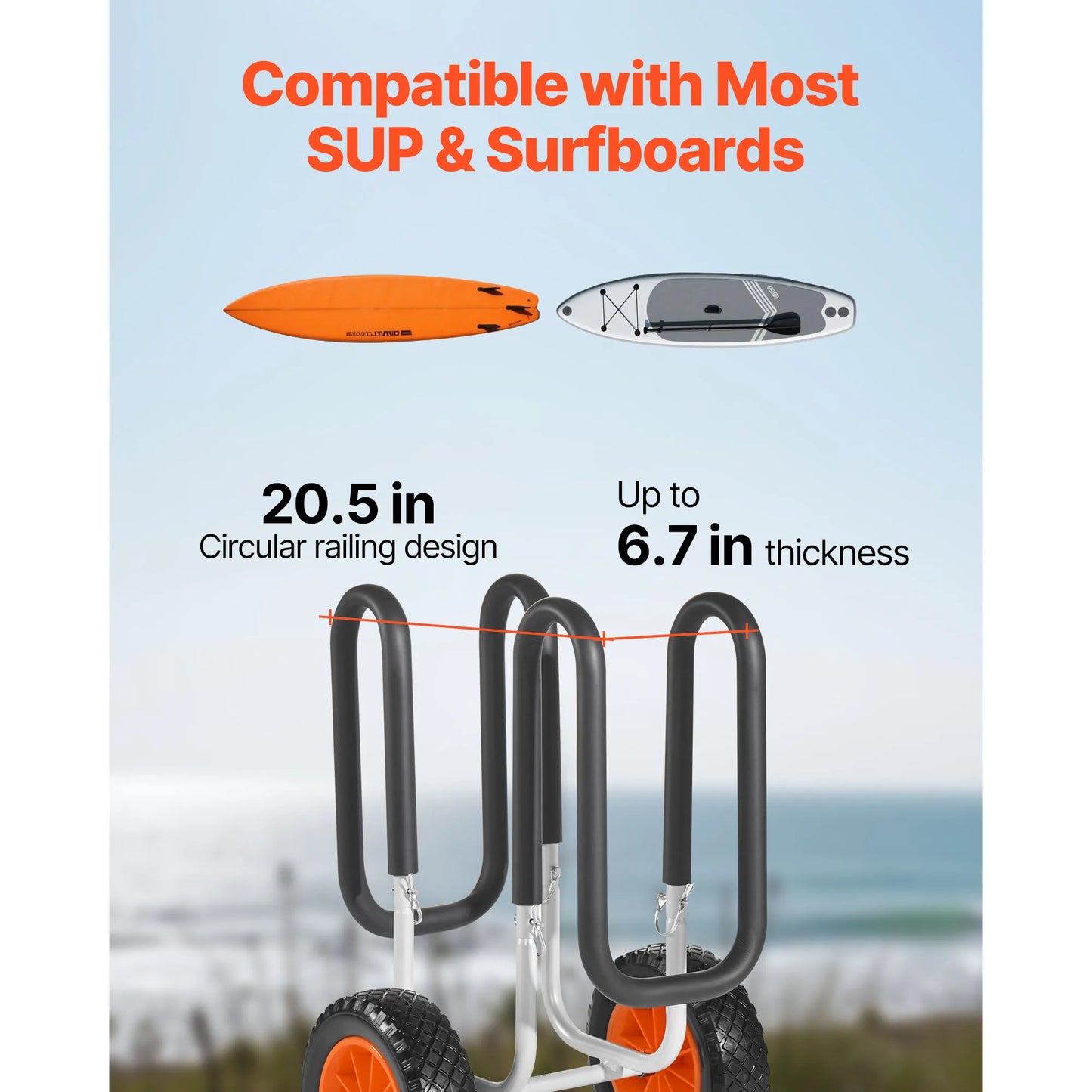 SucceBuy Kayak Cart 150 lbs Capacity Stand Up Paddle Board Trolley with 10-inch Solid Rubber Tires & Kickstands for Paddleboard