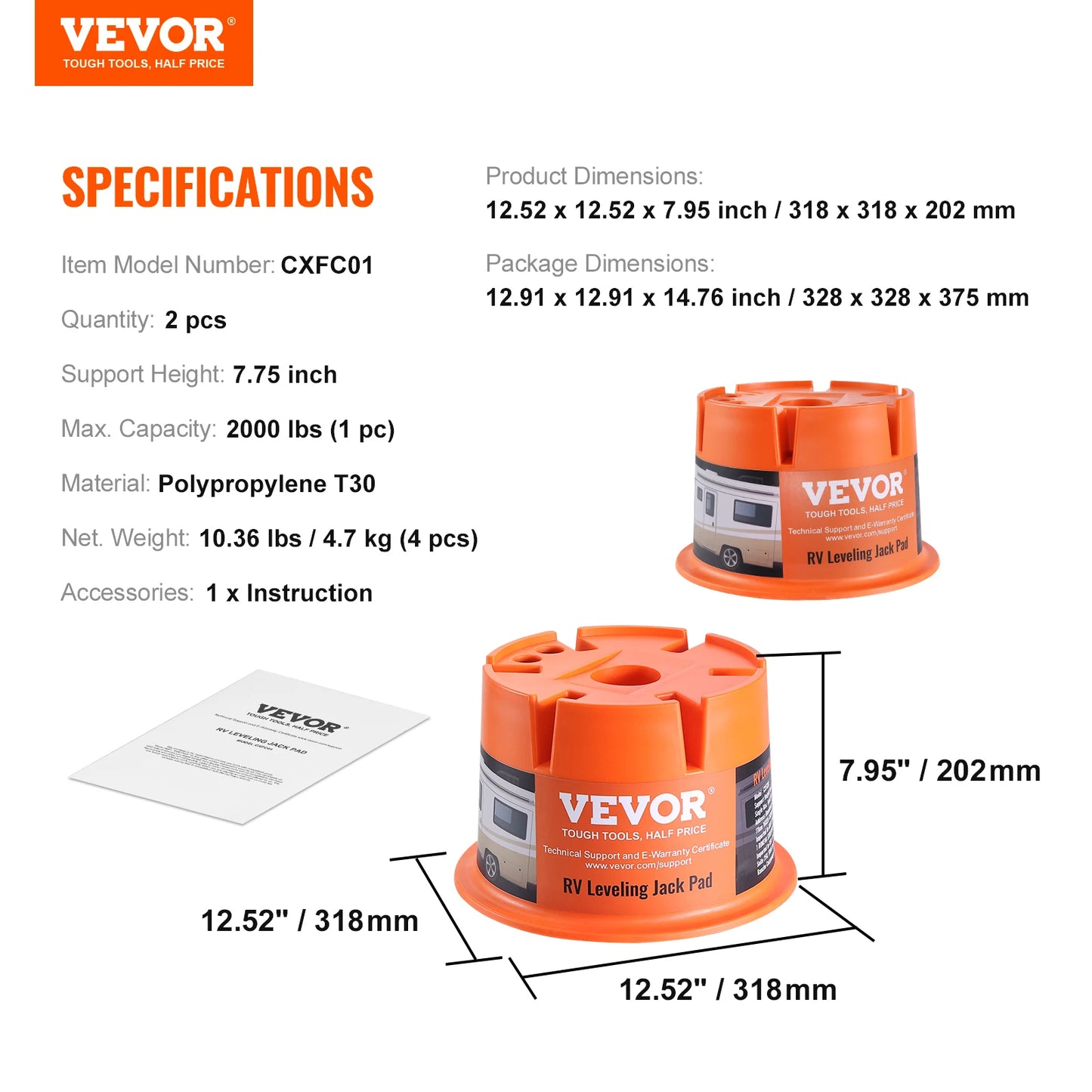 VEVOR Trailer Jack Block 2000lbs Capacity per RV Leveling Block High-quality Polypropylene RV Camper Stabilizer Blocks 2Pack