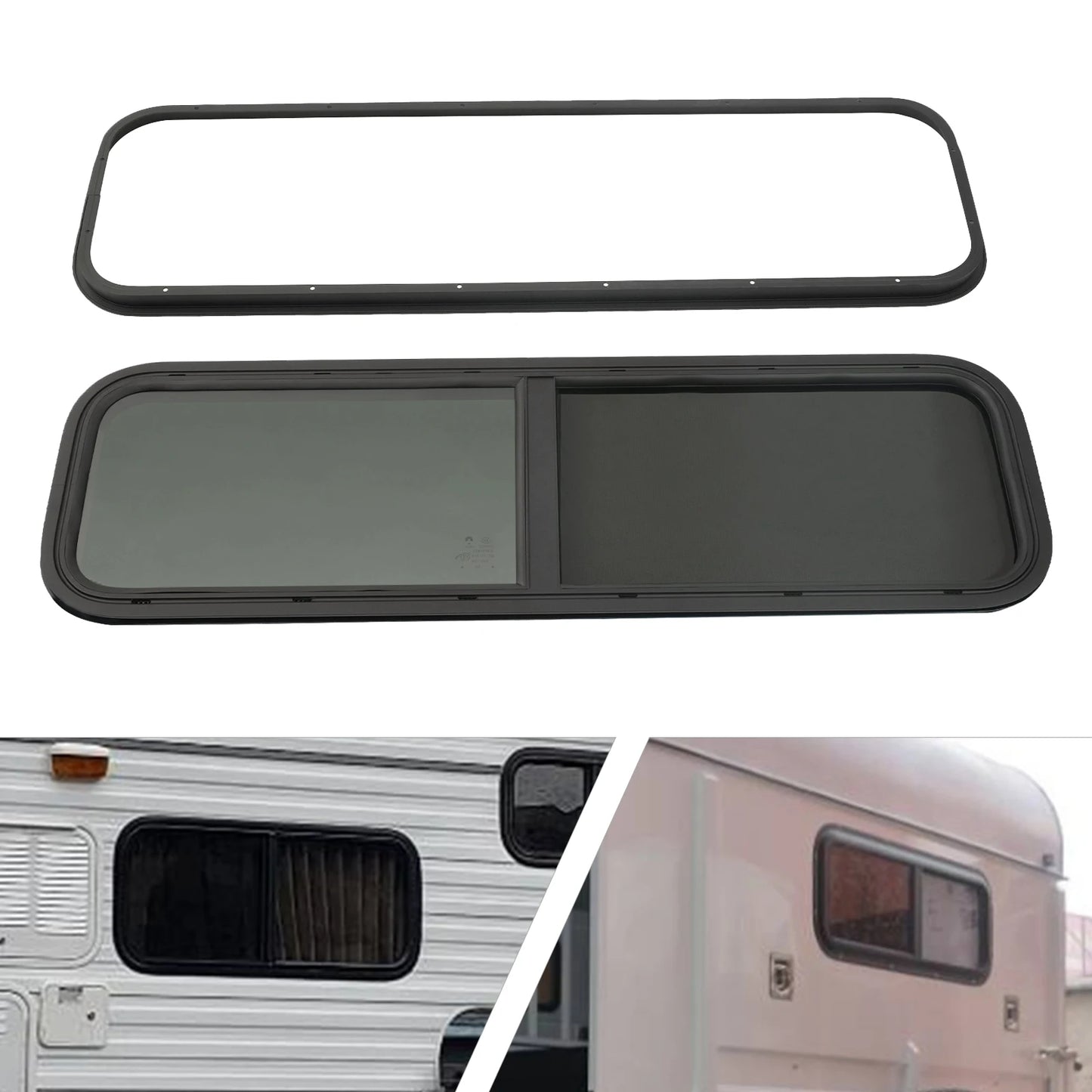 42" X 12" RV Sliding Window with Black Trim - Tempered Glass & Mosquito Screen for Universal Campers (Model: AC-YC7578-180)