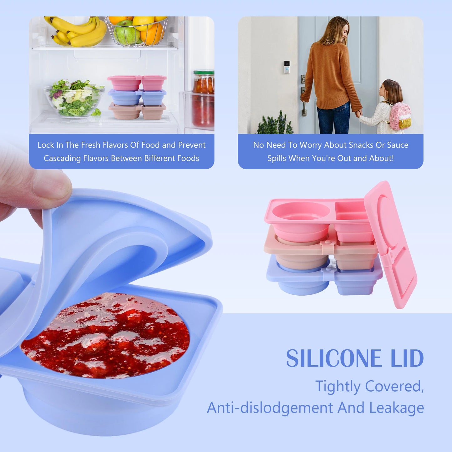 VAKINDFood 3 Piece Silicone Snack Containers With 2 Compartments