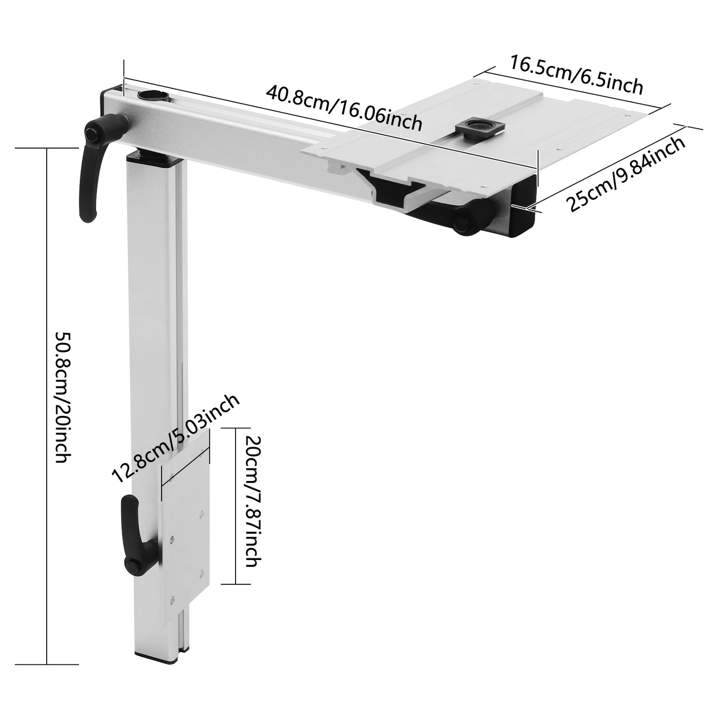 RV Telescopic Table Leg Silver Heavy Duty 360° Table Leg Yacht Aluminum Alloy Detachable Table Leg with Tabletop Carrier Board