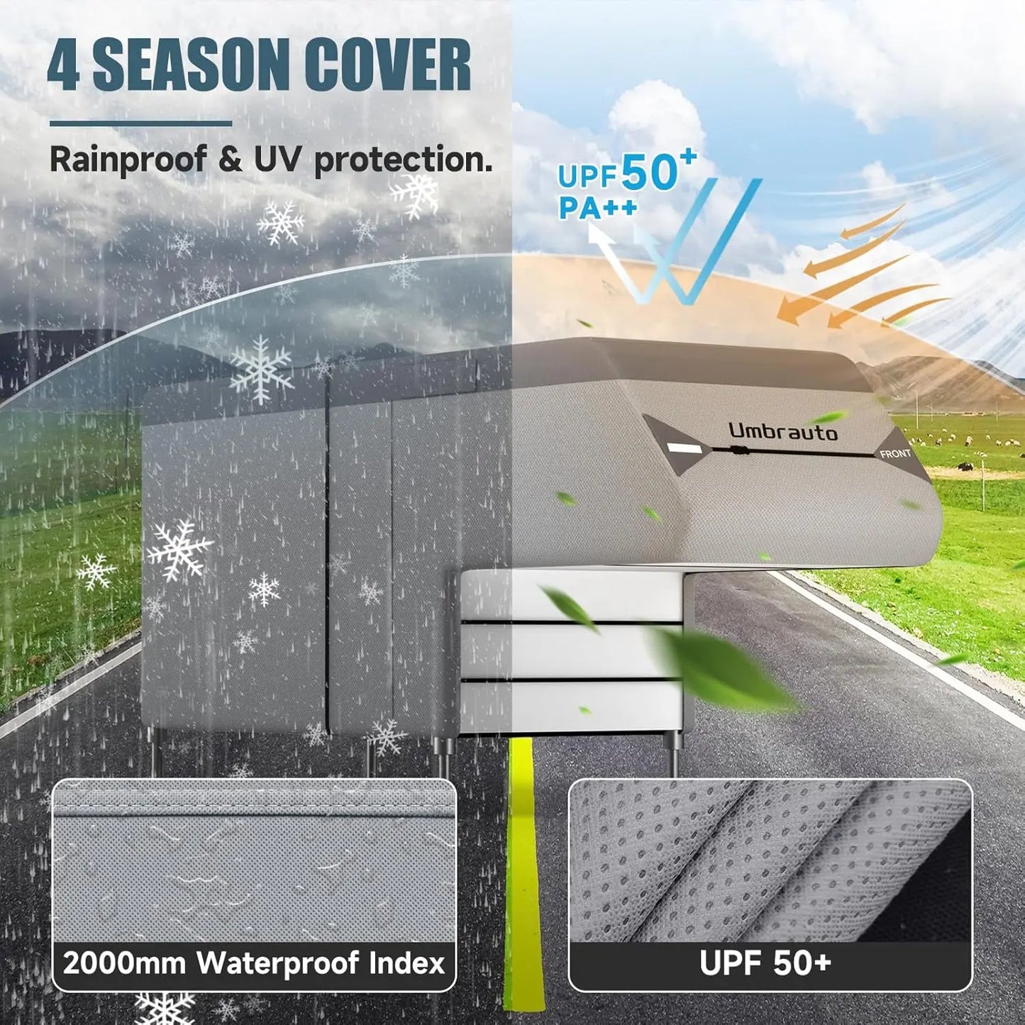 Umbrauto Truck Camper Cover, Upgraded 7 Layers Top Waterproof Slide-in RV Cover with Windproof Straps & Complete Accessory Kit