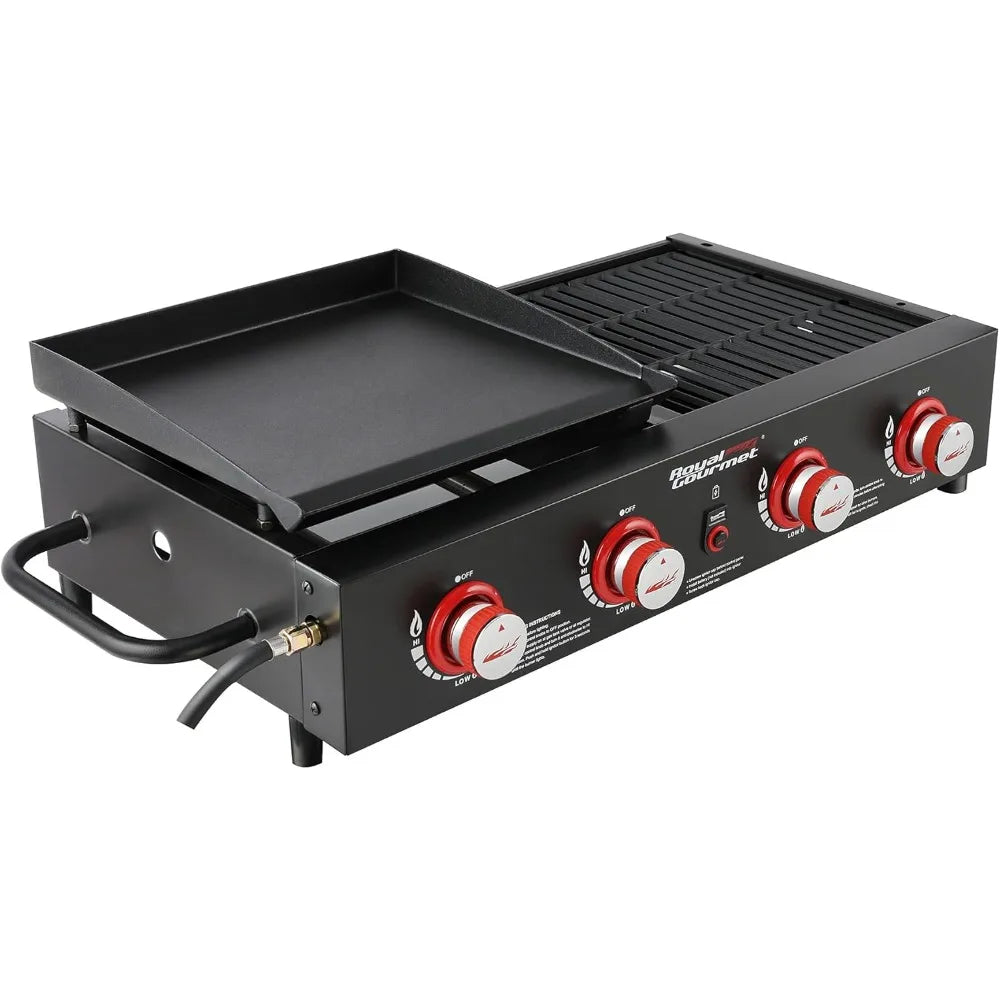 GD4002T 4-Burner Tailgater Grill and Griddle Combo, Portable Flat Top Propane Gas Grill with 40,000 BTUs Output for Backyard or