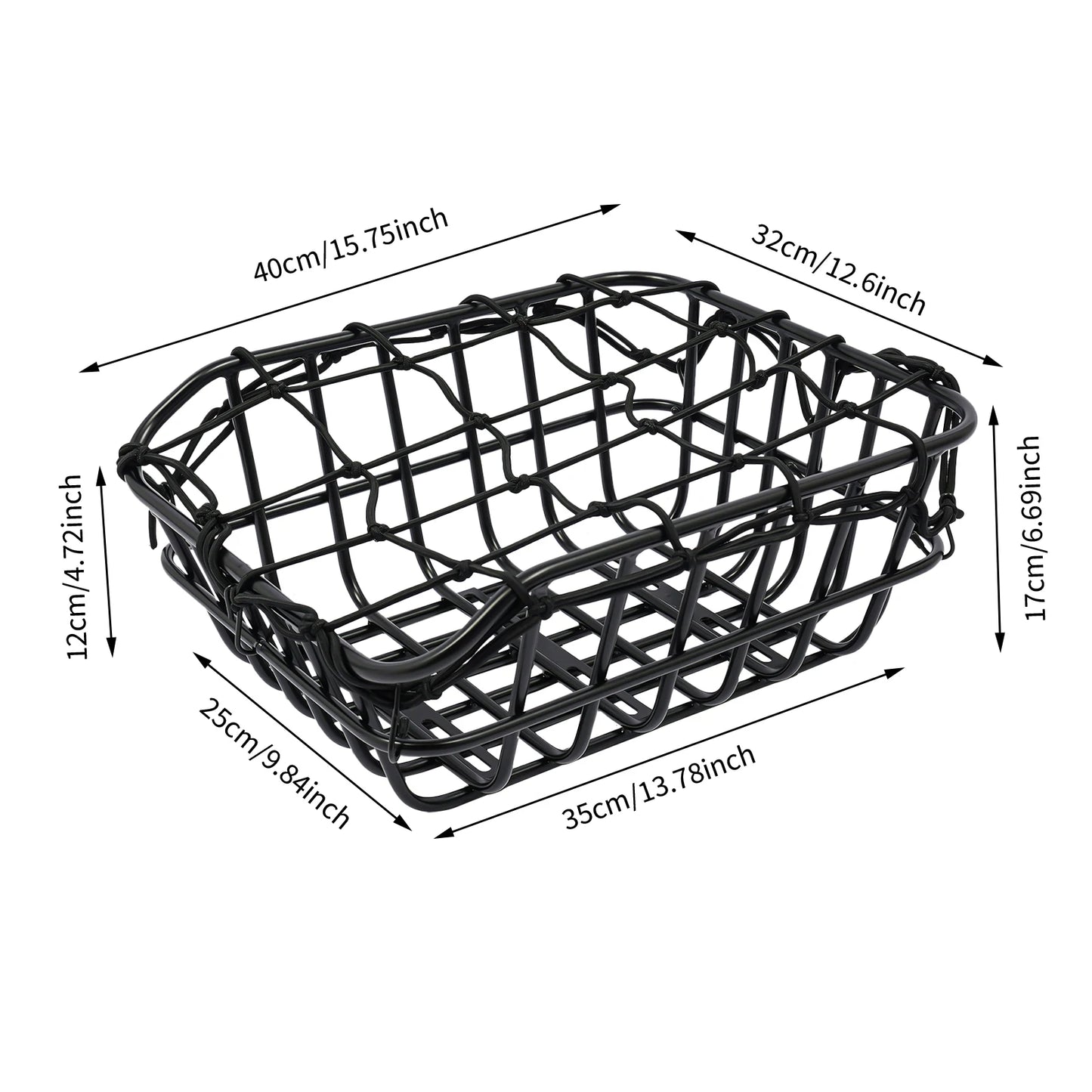 Bicycle Basket, Bike Rear Basket with Luggage Net & Rain Cover, Heavy Duty Iron Mesh 55lbs Load for Commuting Shopping