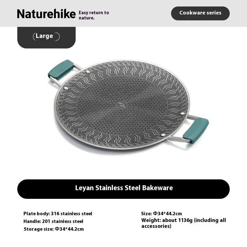 Naturehike Camping Grill Pan Stainless Steel Thick Bottom Honeycomb Plate Design Outdoor Picnic Cookware Grill Pan With Handle
