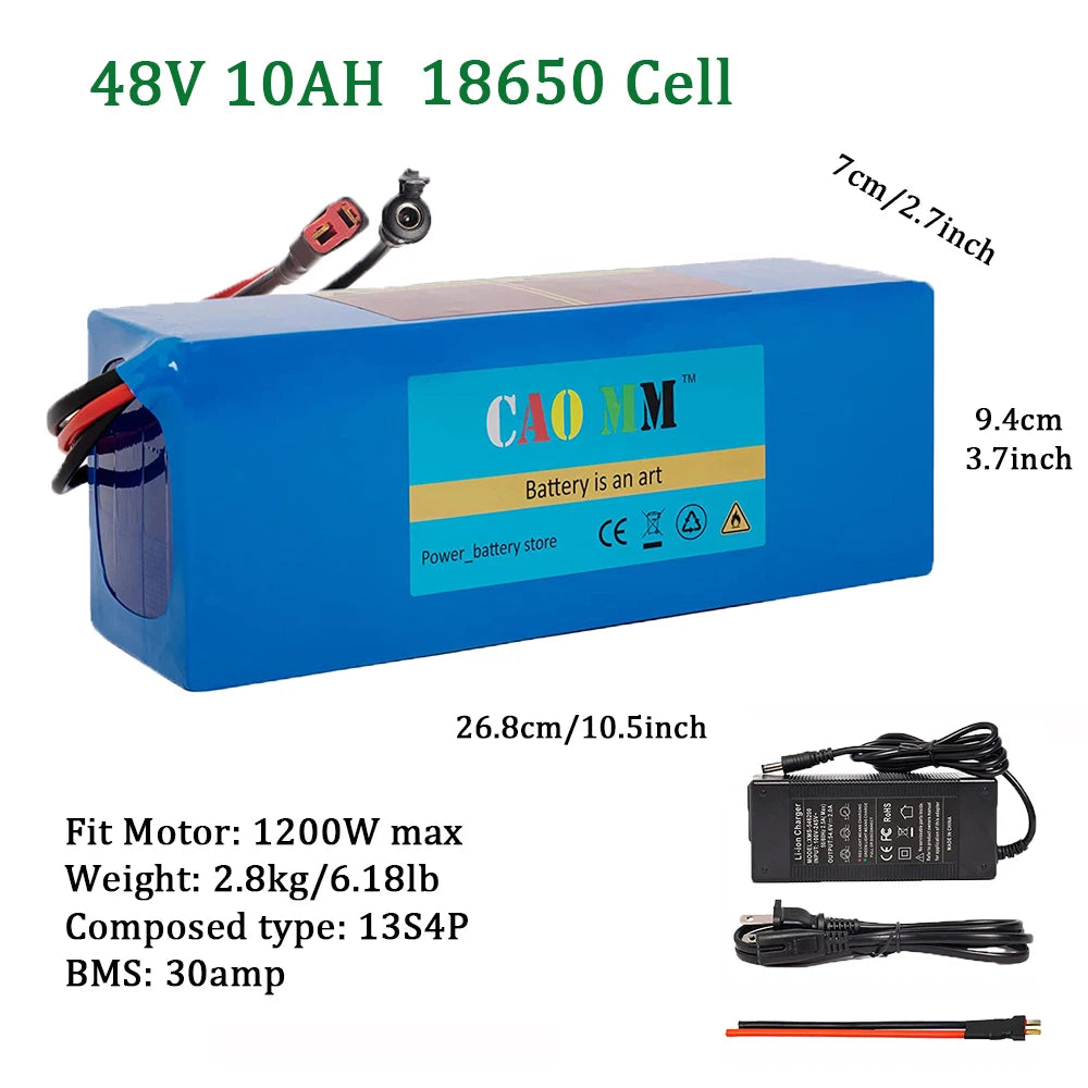48v Battery, 8Ah/ 10Ah/ 14Ah/ 20Ah/30AH Ebike Battery for 200-2000W Electric Bike Bicycle, Scooter and Other Motor