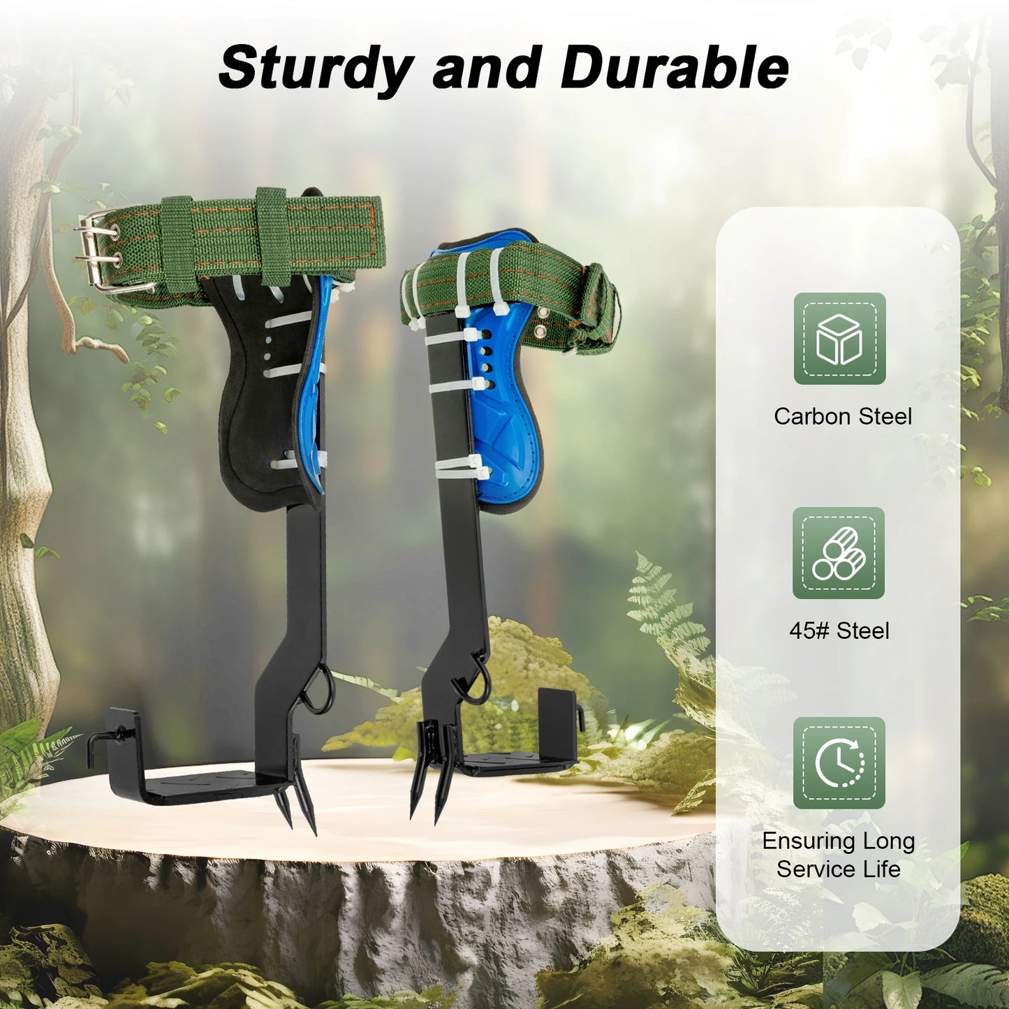 Tree Climbing Spikes Kit w/Safety Harness Gloves Double Teeth Tree Climbing Gear Climber Arborist Aider Tool