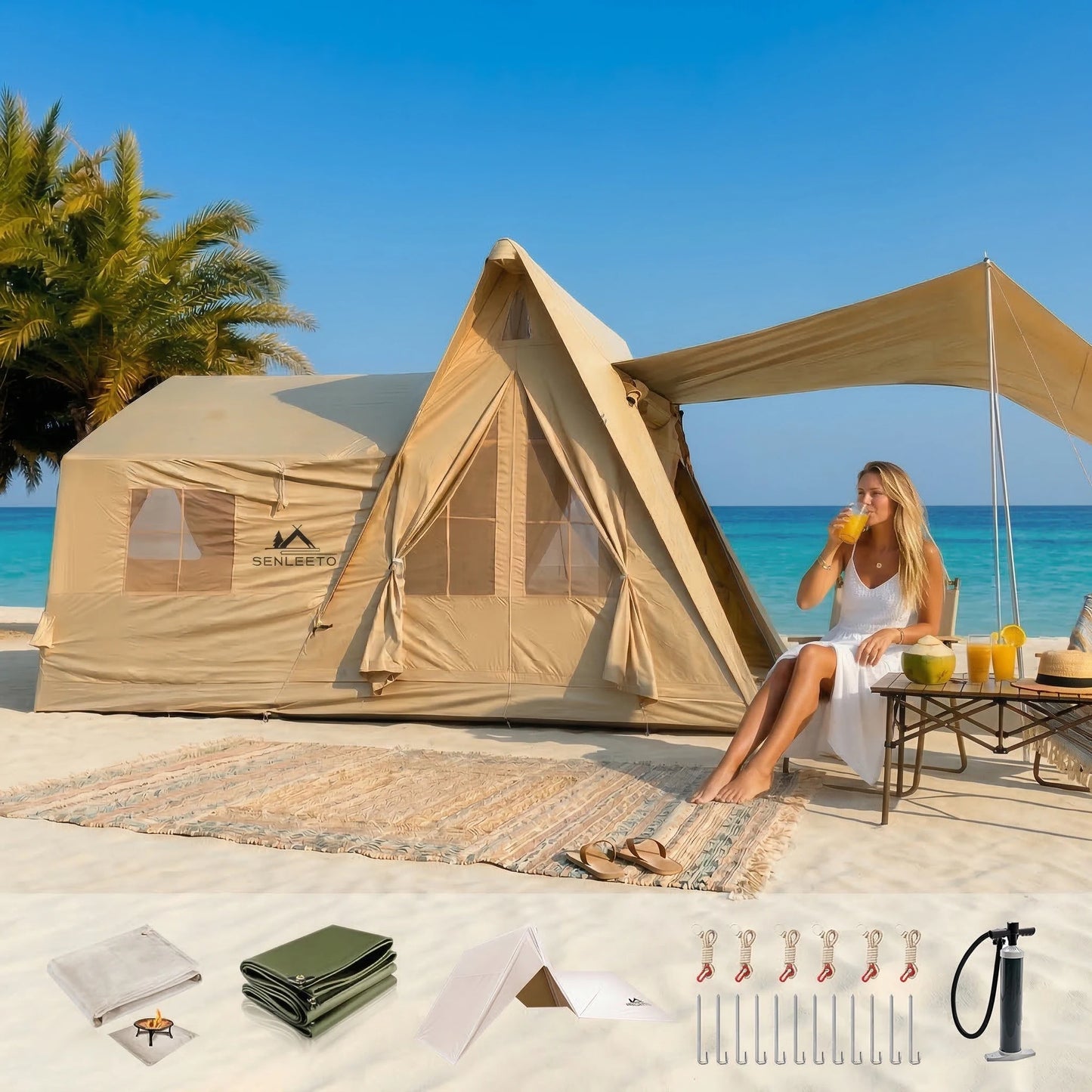 Large Inflatable Tent for 8-10 Person - 135 SQFT Inflatable Cabin Tents for Camping Instant Setup Blow up Tent 4 Season Waterpro