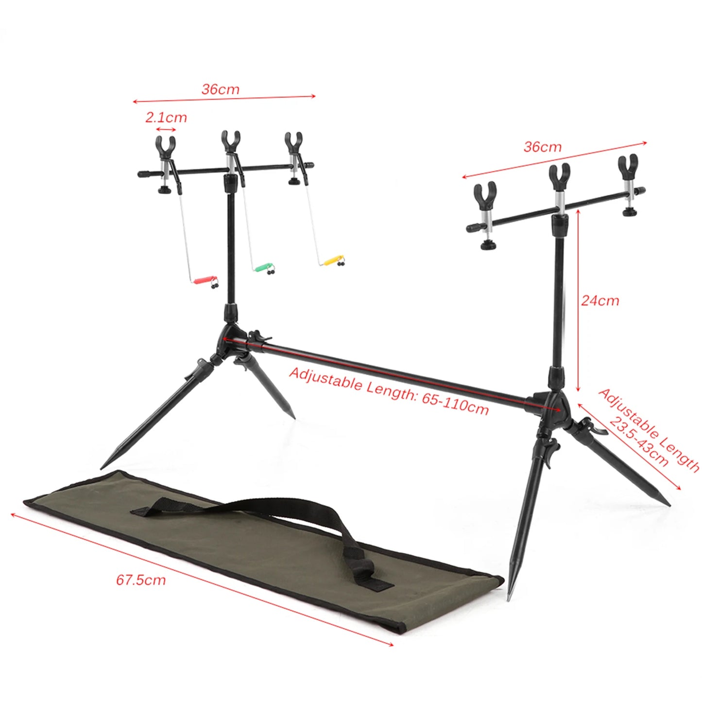 NEW Lixada Adjustable Retractable Carp Fishing Rod Pod Stand Holder Fishing Pole Pod Stand with 3 Bite Alarms Swingers Indicator