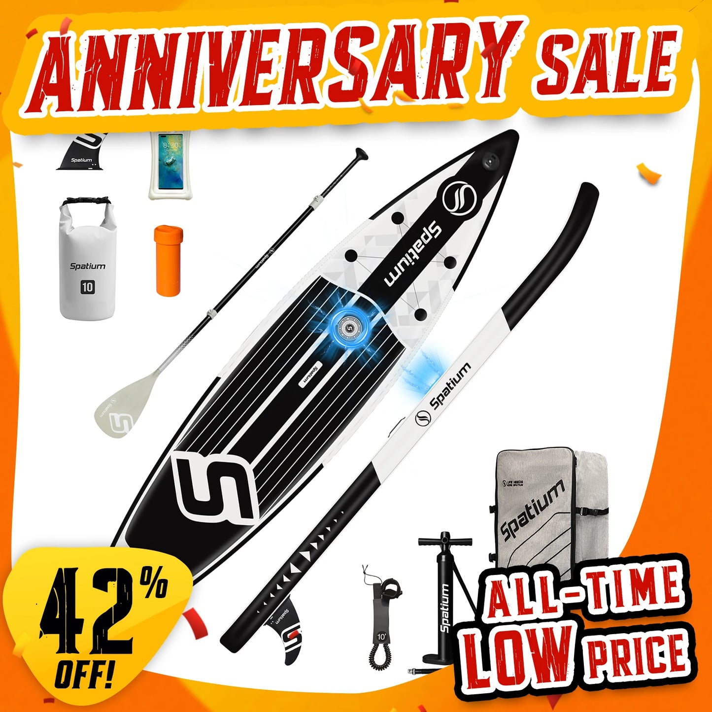 Spatium Touring Paddle Board Inflatable Stand Up Paddle Board Non-Slip Surf Board Water Sports Kayak Surf Set with Pump Backpack
