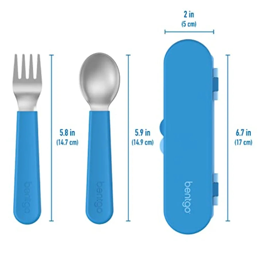 Stainless Steel Utensil Set for School Lunch, Travel Outdoors - Blue, PFAS- BPA-Free, Easy-Grip Handles, Lightweight, Dishwashe