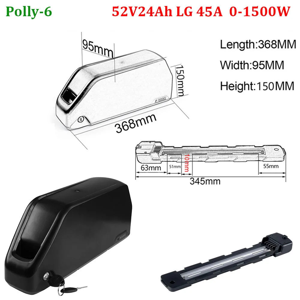 21700 Ebike Battery 52V 48V 24Ah Downbtube Polly Lithium Battery Pack For 350W 500W 750W 1000W 1500W Motor Electric Bike Kits