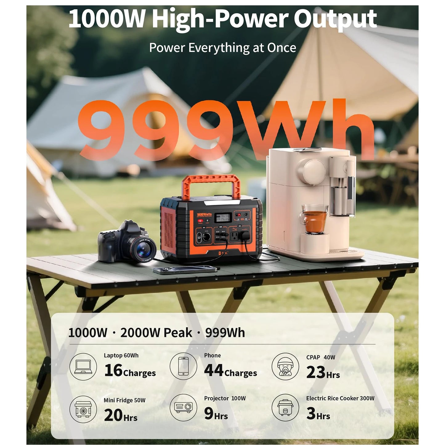 EBL Portable Solar Generator 1000W Power Station Wireless Charging 110V Pure Sine Wave AC Outlet with PD 60W Fast Charge Battery