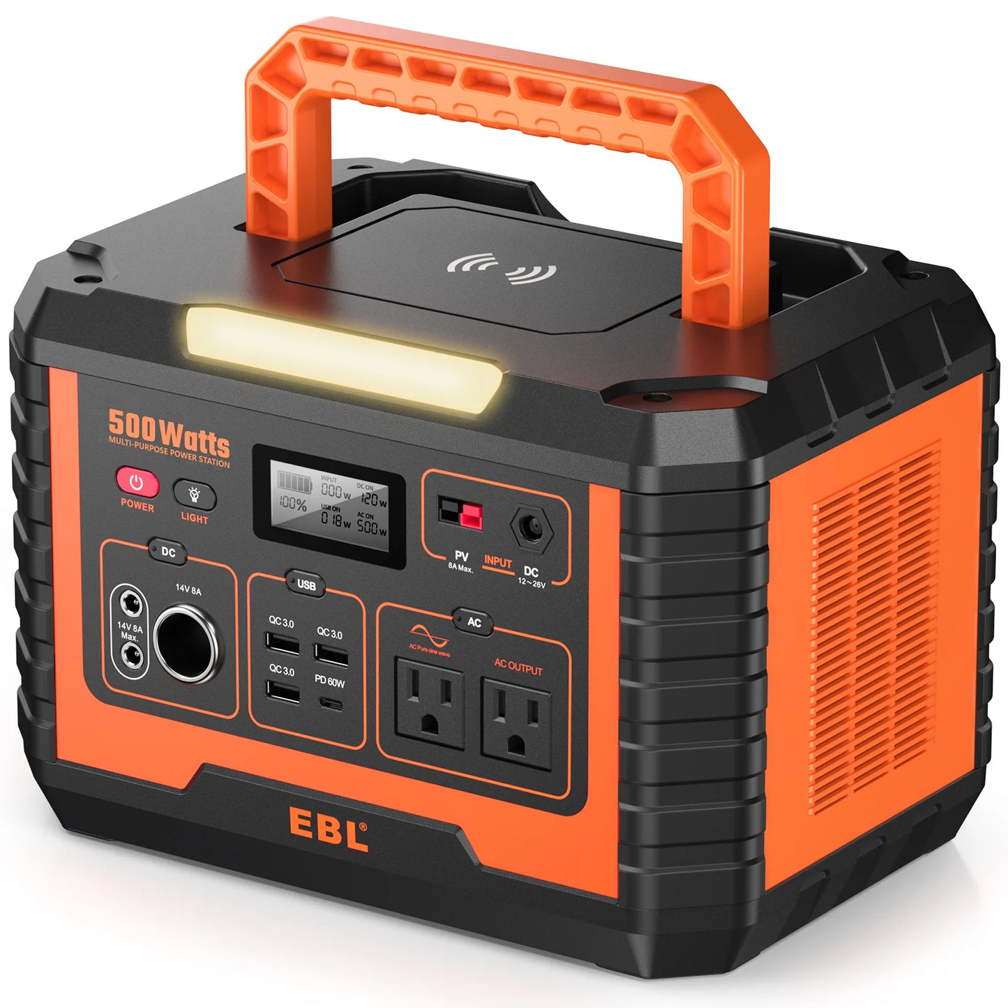EBL Portable Power Station 500 110V/500W Solar Generator 519.4Wh Backup Lithium Battery for Outdoor Camping Home Emergency