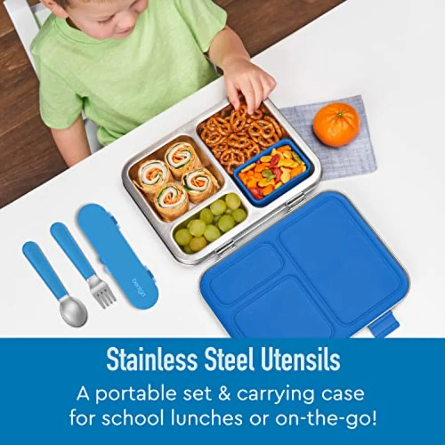 Stainless Steel Utensil Set for School Lunch, Travel Outdoors - Blue, PFAS- BPA-Free, Easy-Grip Handles, Lightweight, Dishwashe