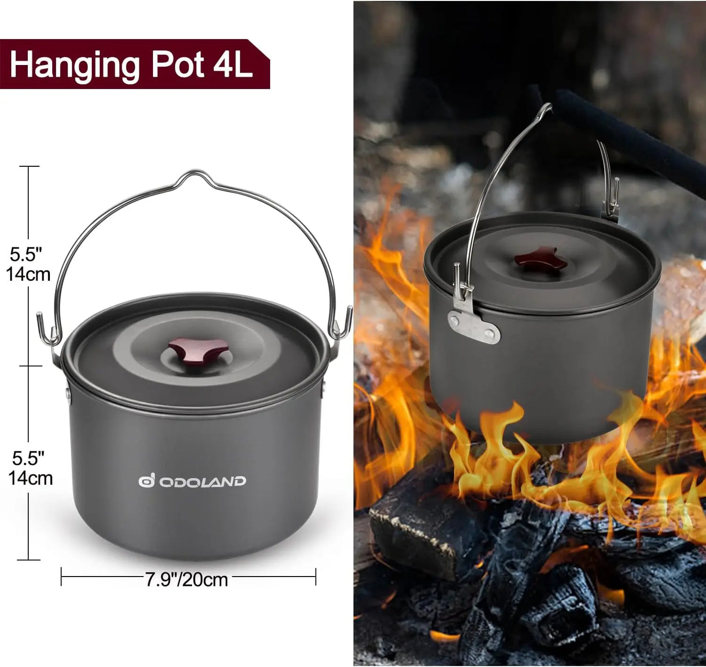 22pcs Camping Cookware MKit, Large Size Hanging Pot Pan Kettle with Base Cook Set for 4, Cups Dishes