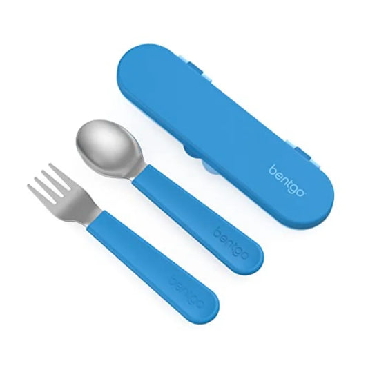 Stainless Steel Utensil Set for School Lunch, Travel Outdoors - Blue, PFAS- BPA-Free, Easy-Grip Handles, Lightweight, Dishwashe