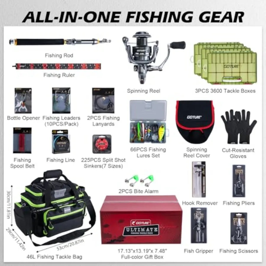 Fishing Rod and Reel Combos, 1.8M-2.7M Telescopic Fishing Pole Spinning Reel Line Lures Set with Carrier Bag, Telescopic Rod Ki