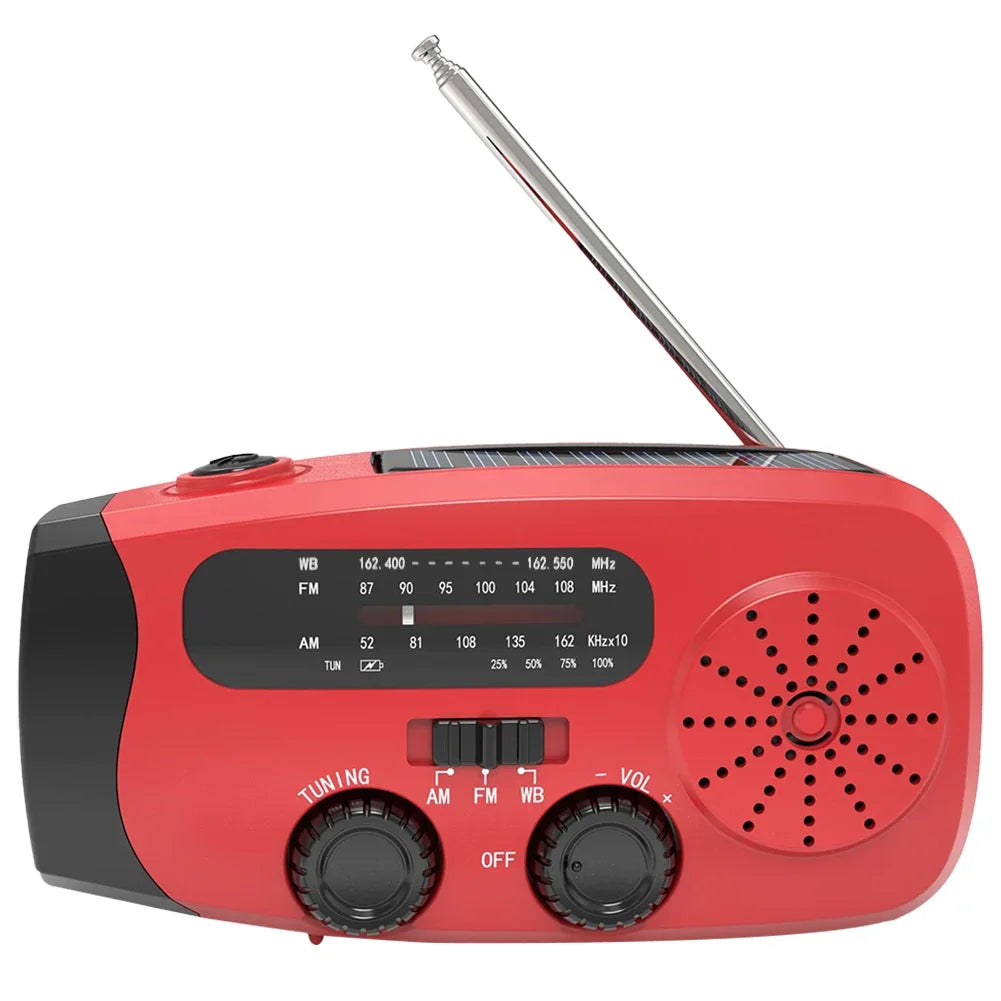 Portable Emergency Crank Radio FM/AM/WB Weather Radio with LED Flashlight Multifunctional Solar Power Radio for Outdoor Survival
