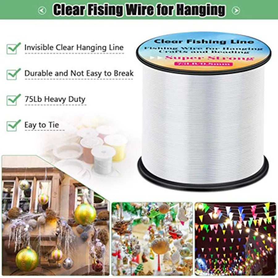 Hanging Wire Clear, Thick Fishing Line Nylon String Picture Frame Wire with 100Pcs Crimps Sleeves 70lb Invisible Line for Ballo