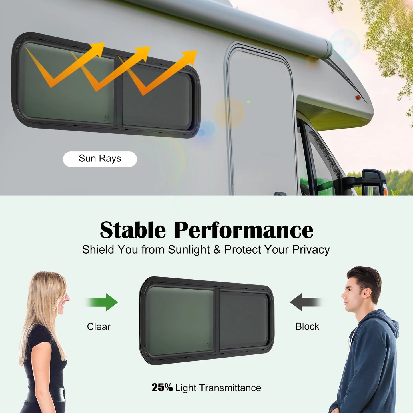 42" X 12" RV Sliding Window with Black Trim - Tempered Glass & Mosquito Screen for Universal Campers (Model: AC-YC7578-180)