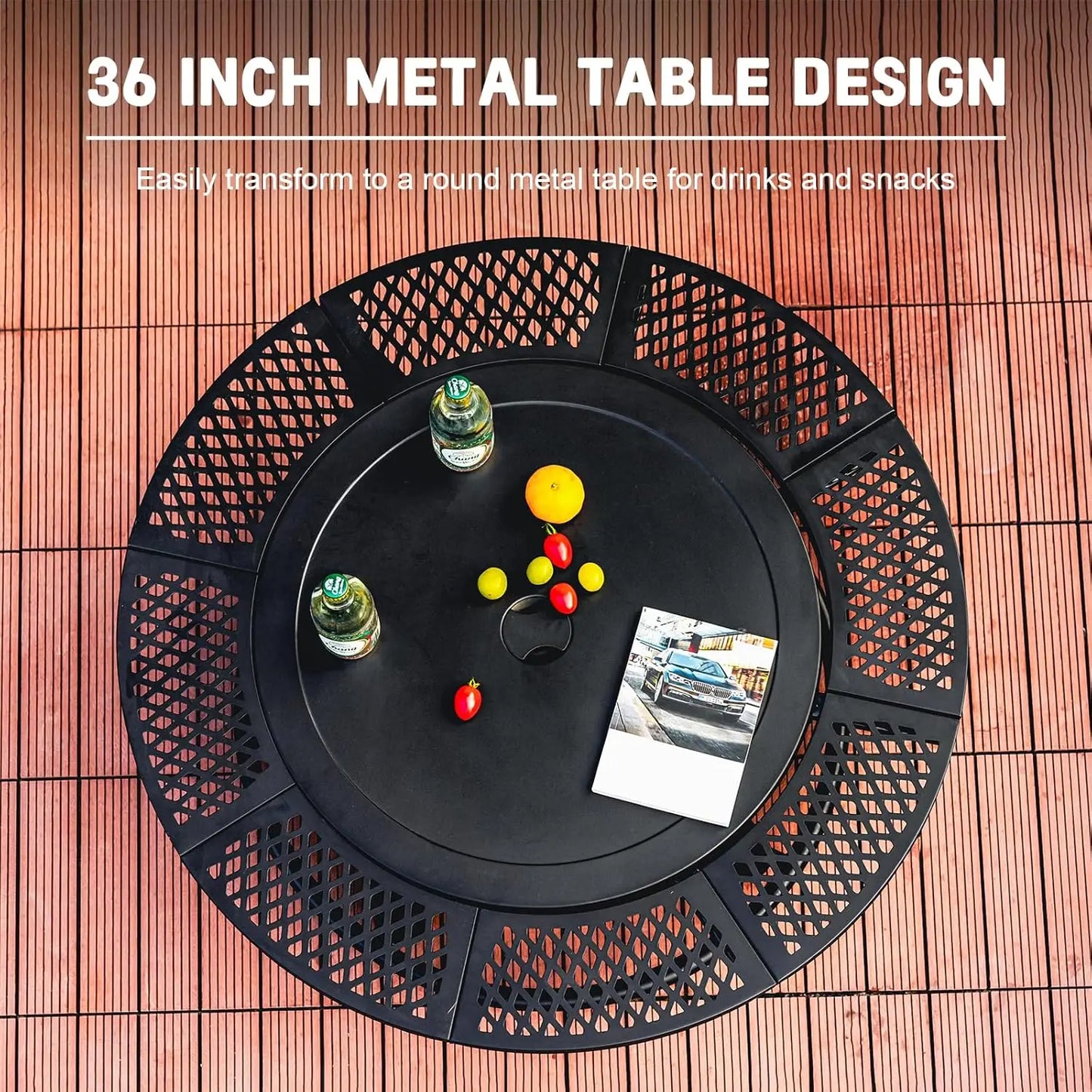 36 Inch Fire Pit with 2 Cooking Grills,Outdoor Wood Burning BBQ Firepit with Lid, 3-in-1