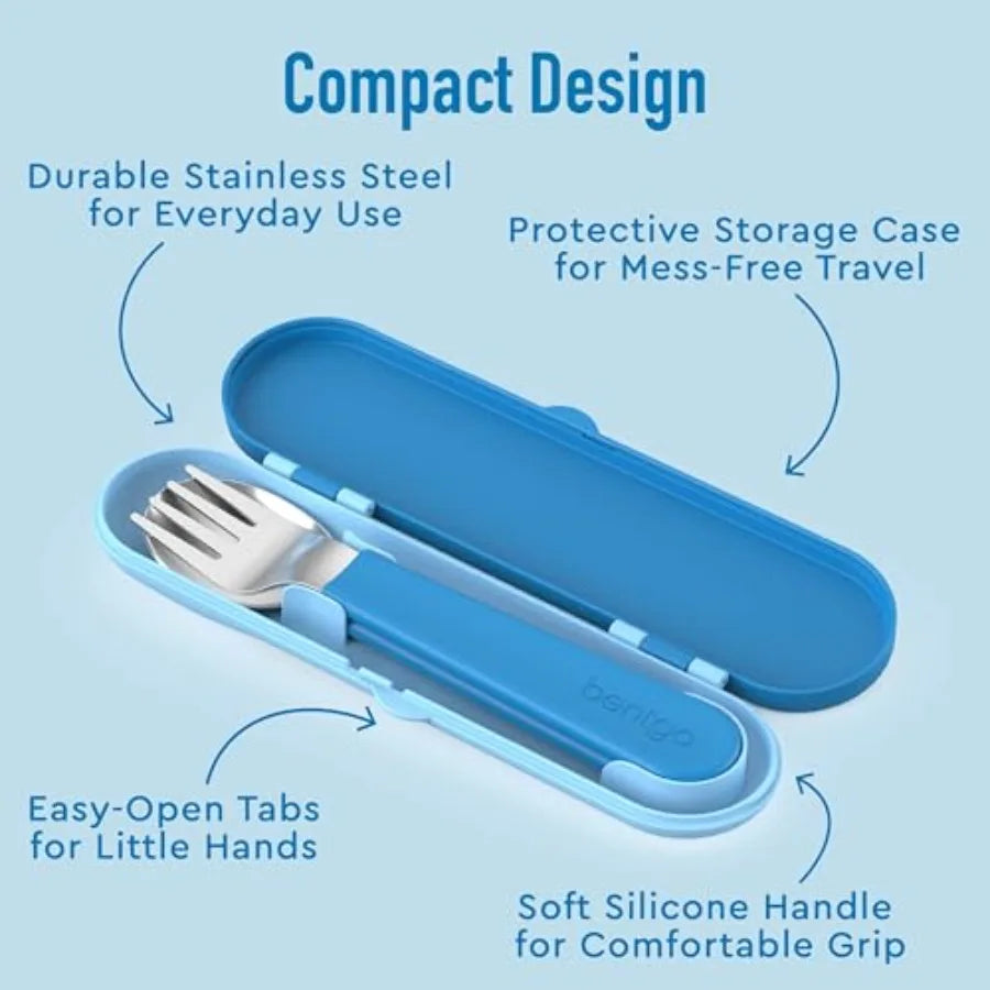 Stainless Steel Utensil Set for School Lunch, Travel Outdoors - Blue, PFAS- BPA-Free, Easy-Grip Handles, Lightweight, Dishwashe