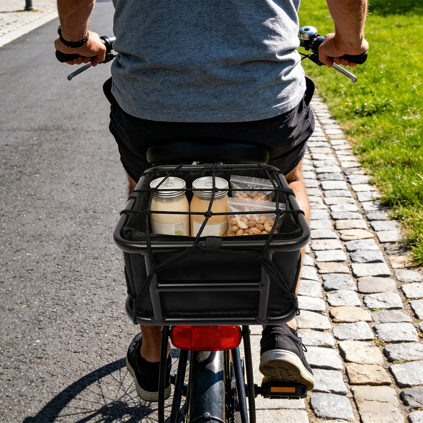 Sturdy Welded Bicycle Rear Rack Basket, Anti-Rust Wear Resistant Storage Basket With Cable Ties For Outdoor Riding