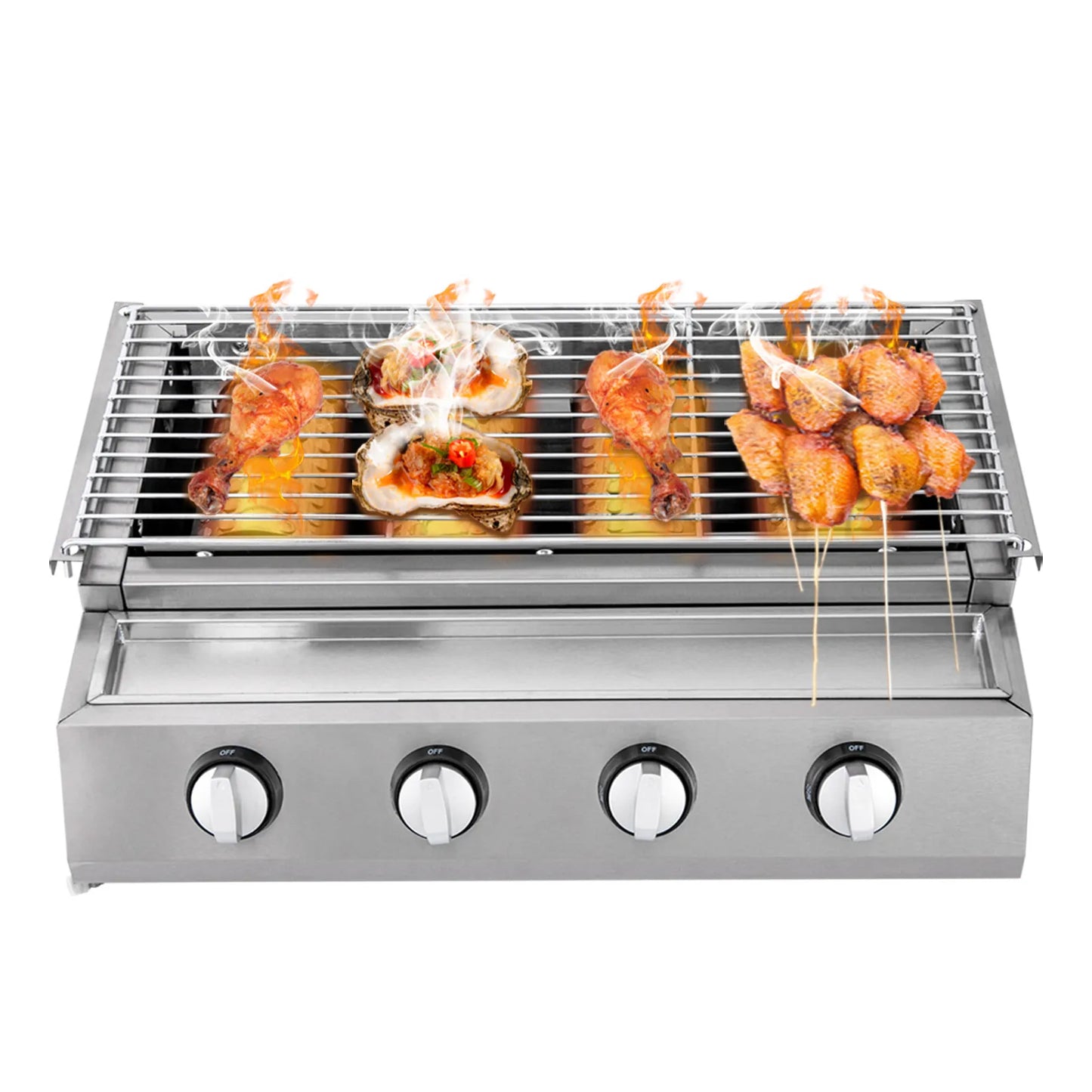 Gas BBQ Grill Stainless Steel Outdoor Camp Picnic Barbecue Shish Kabob 4 Burner