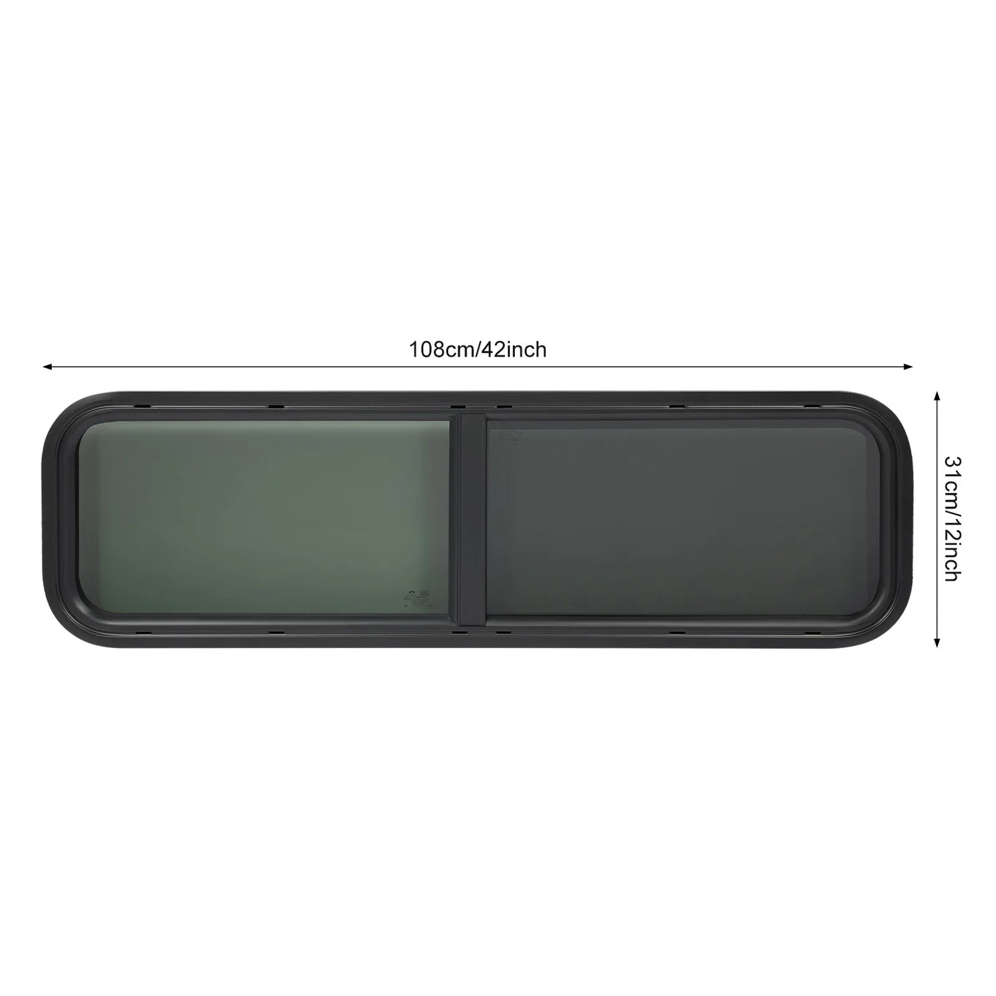 42" X 12" RV Sliding Window with Black Trim - Tempered Glass & Mosquito Screen for Universal Campers (Model: AC-YC7578-180)