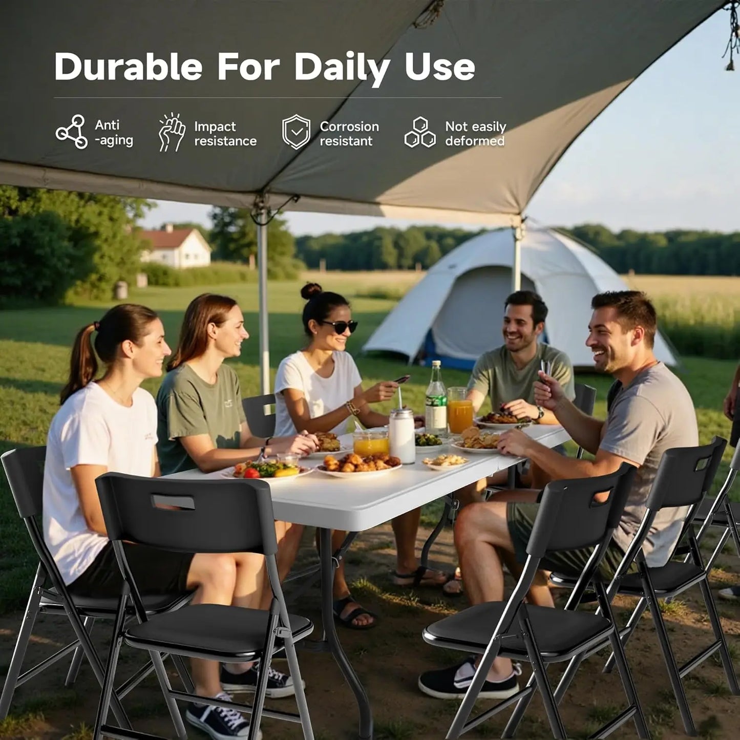 6FT Folding Table Set with 8 Folding Chairs, Heavy Duty 330 lbs Table & 330 lbs Chairs, Portable Folding Furniture Bundle