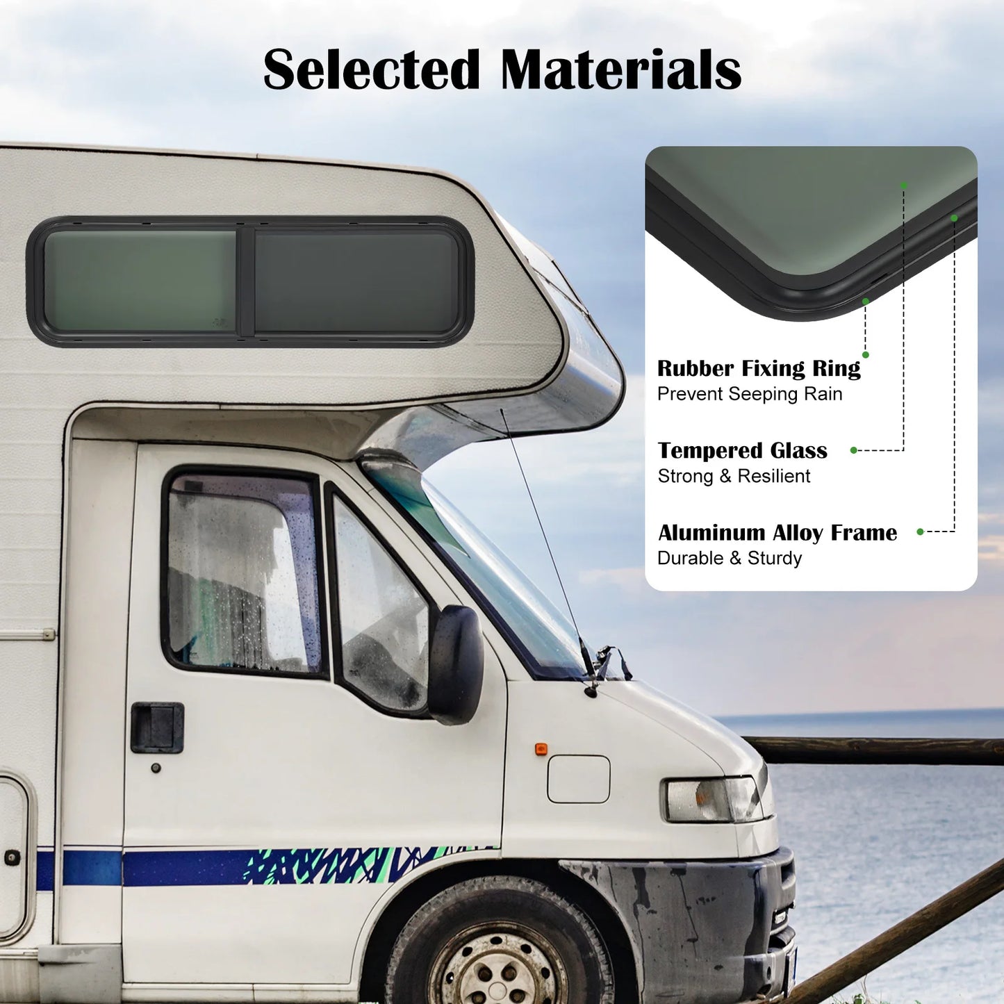 42" X 12" RV Sliding Window with Black Trim - Tempered Glass & Mosquito Screen for Universal Campers (Model: AC-YC7578-180)
