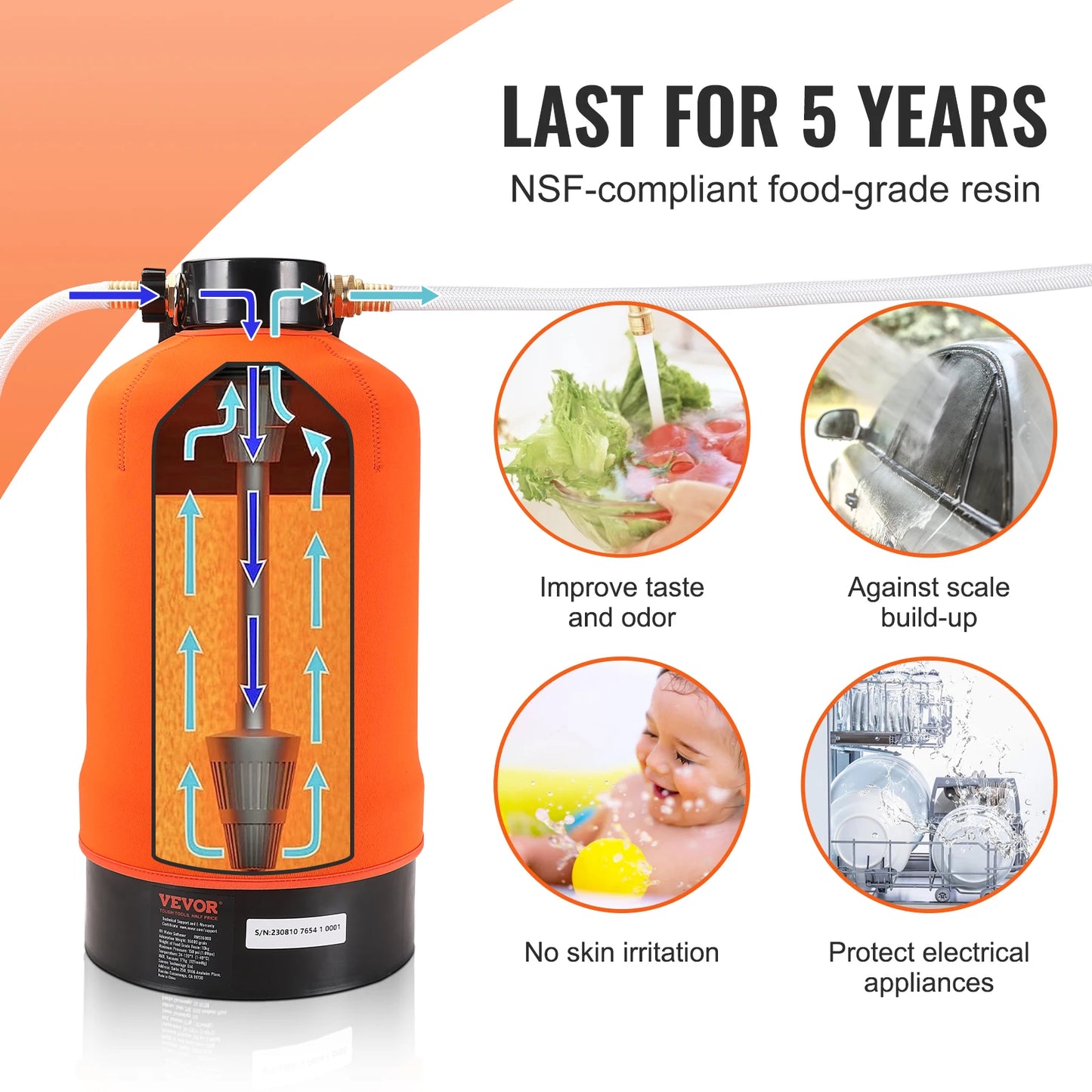 SucceBuy RV Water Softener 16,000Grain Portable Water Softenerwith 3/4"Brass Fittings and 42Hose Soften Hard Water Filter System