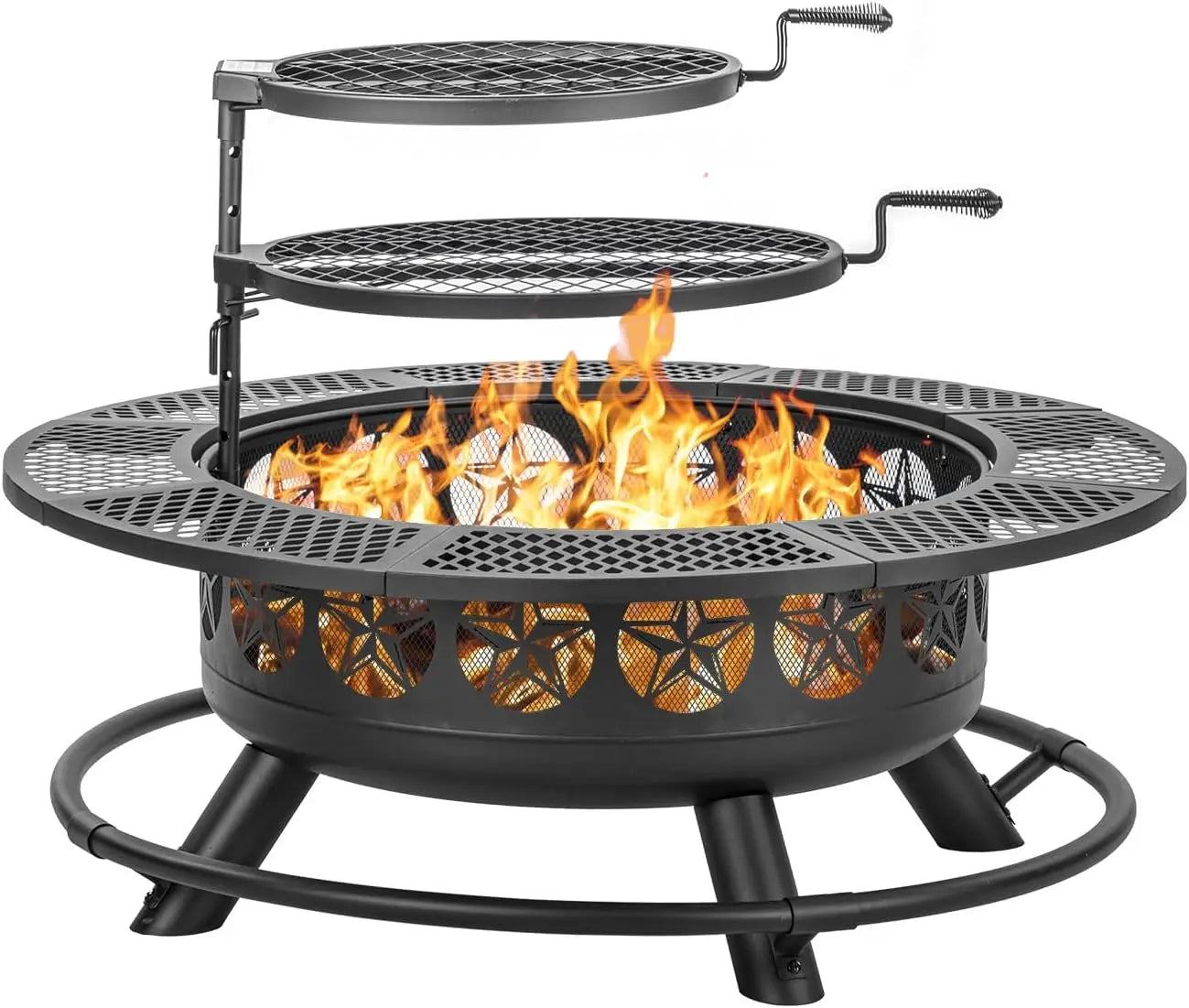36 Inch Fire Pit with 2 Cooking Grills,Outdoor Wood Burning BBQ Firepit with Lid, 3-in-1