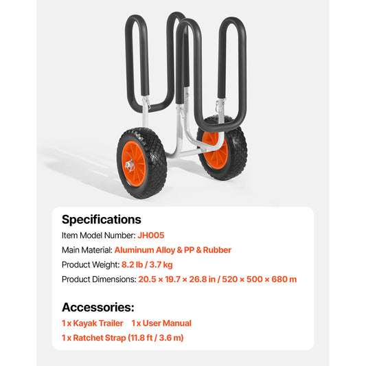 SucceBuy Kayak Cart 150 lbs Capacity Stand Up Paddle Board Trolley with 10-inch Solid Rubber Tires & Kickstands for Paddleboard