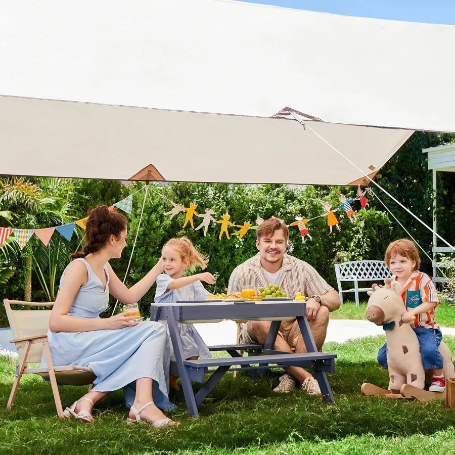 Beright 3-in-1 Kids Picnic Table, Play Sand And Water Sensory Table With Height Adjustable Umbrella & Removable Tabletop, Kids W