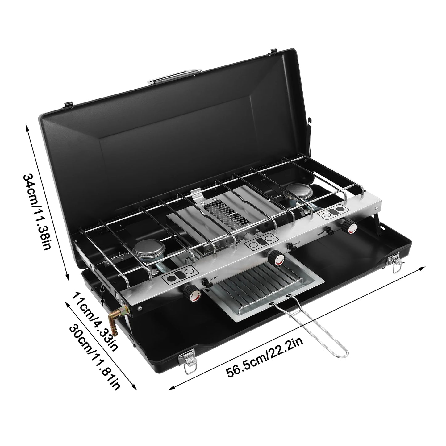 NONE 3-Burner Propane Camping Stove With Griddle And Adjustable Windshield