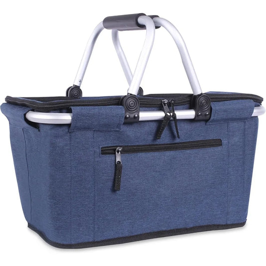 Collapsible Insulated Picnic Cooler Basket 27L Reusable Folding Grocery Carrier with Lid and Handles for Travel