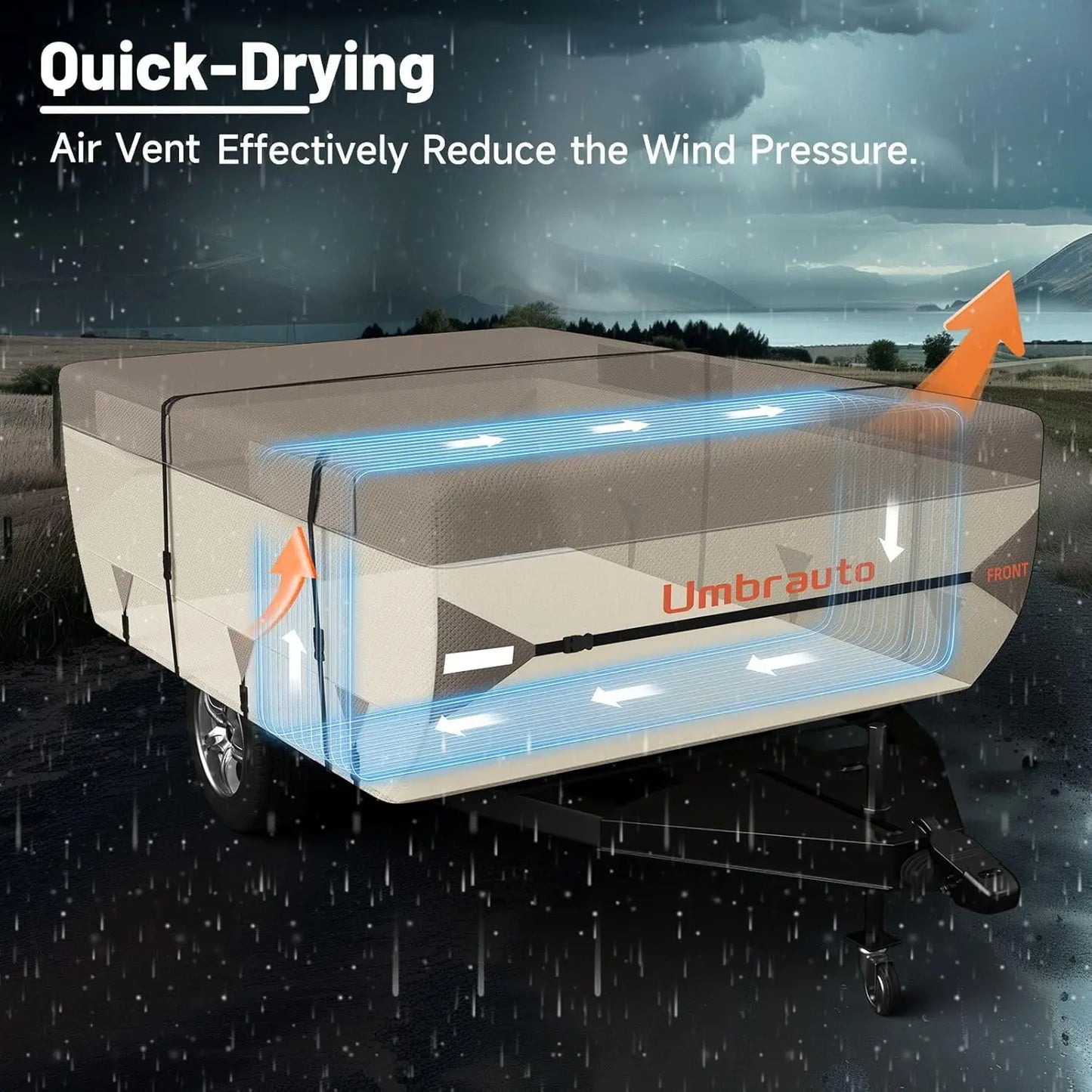 Umbrauto Pop Up Folding Camper Cover, Upgraded 7-Layers Top/3-Layers Side Waterproof Tent Trailer Cover with Accessory Kit