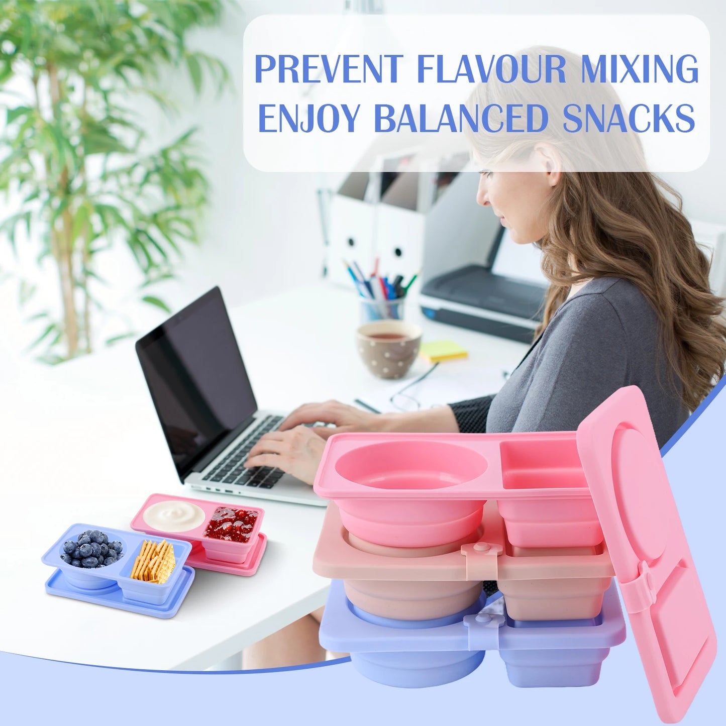 VAKINDFood 3 Piece Silicone Snack Containers With 2 Compartments