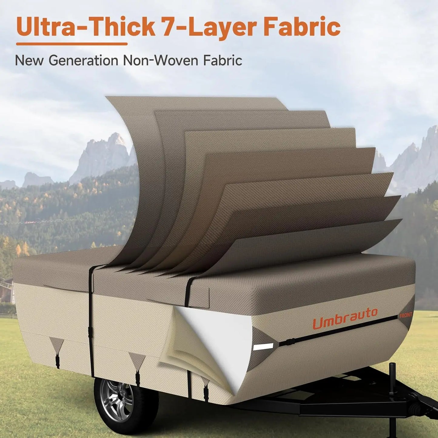 Umbrauto Pop Up Folding Camper Cover, Upgraded 7-Layers Top/3-Layers Side Waterproof Tent Trailer Cover with Accessory Kit