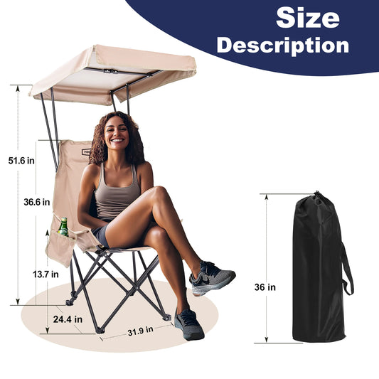 Fold Lightweight Oversized For All YOUNG WOOD Portable Camping Chair Beach Chair With Shade Canopy, Easy To Open And Close