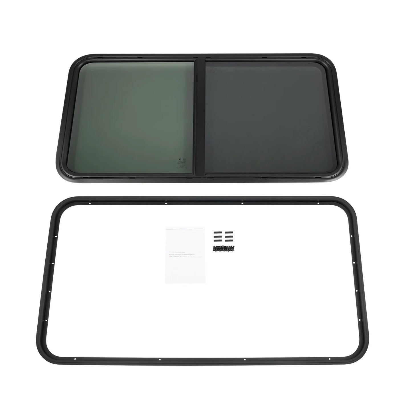 RV Horizontal Sliding Window 42'W X 12'H Black Aluminum Alloy Frame with Privacy Tinted Tempered Glass, Built-in Screen & Decorative Trim Ring, Waterproof Seal & Security Lock for RV Camper Trailer Cargo Van